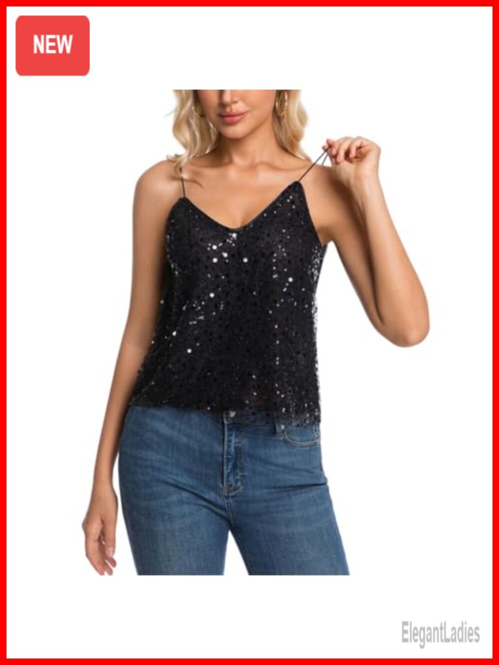 Sequin Beads V-Neck Tank Top Casual Chic